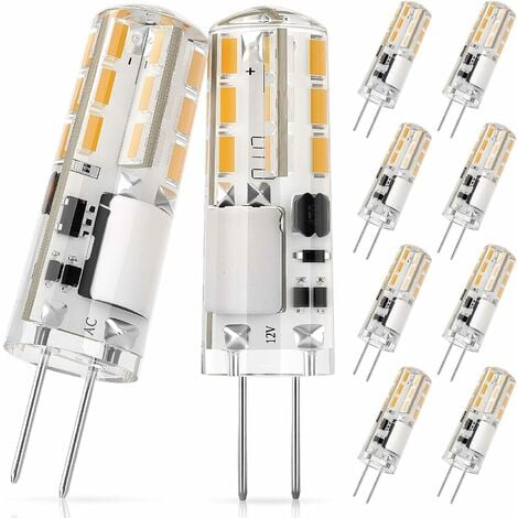 Lampadina LED G4, 1,4 W equivalente a una lampada alogena da 10 W, AC/DC 12  V, Bianco caldo 3000 K, 100 LM, Non regolabile, Risparmio energetico,  Angolo fascio di 360° - 10 pezzi [Classe di efficienza
