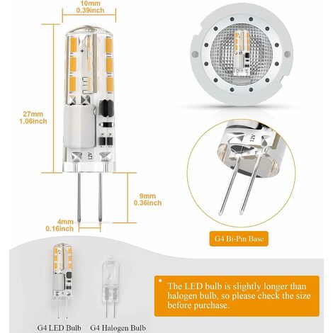 Lampadina LED G4, 1,4 W equivalente a una lampada alogena da 10 W, AC/DC 12  V, Bianco caldo 3000 K, 100 LM, Non regolabile, Risparmio energetico,  Angolo fascio di 360° - 10 pezzi [Classe di efficienza