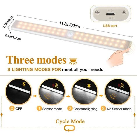 Luce per armadio con sensore di movimento, illuminazione sotto il bancone, luci da cucina ricaricabili USB, luce a batteria, 44 luci LED per armadietti, armadi, armadi (23 pezzi Luce per armadio con sensore di movimento, illuminazione sotto il bancone, luci da cucina ricaricabili USB, luce a batteria, 44 luci LED per armadietti, armadi, armadi (23 pezzi