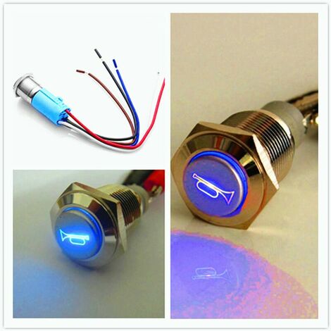 Interrupteur Momentané Bouton Métal 19mm 12V/24V Avec LED - Pour Klaxon Auto, Bateau, DIY