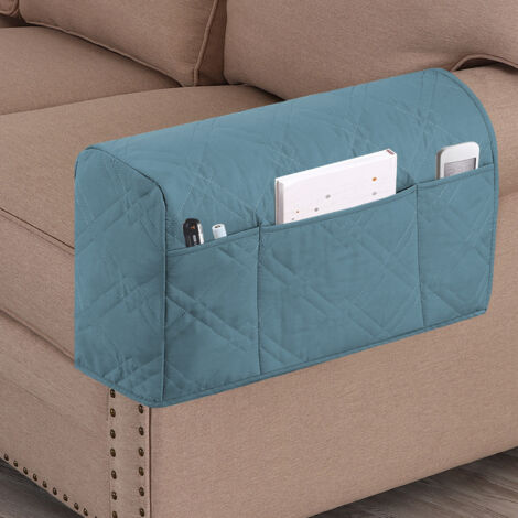 Organizer Per Divano Con Portabottiglie - Tasca Per Telefono, Telecomando, Riviste - Blu Grigio - Salvaspazio - Foto 5