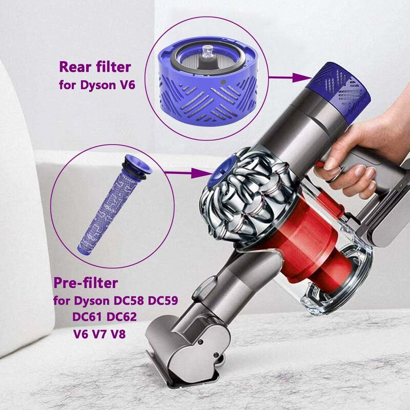 Rebirthcare Filtres De Rechange Pour Aspirateur Dyson V6 V7 V8 Absolute, 2  Post-filtres Et 2 Pr-filtres