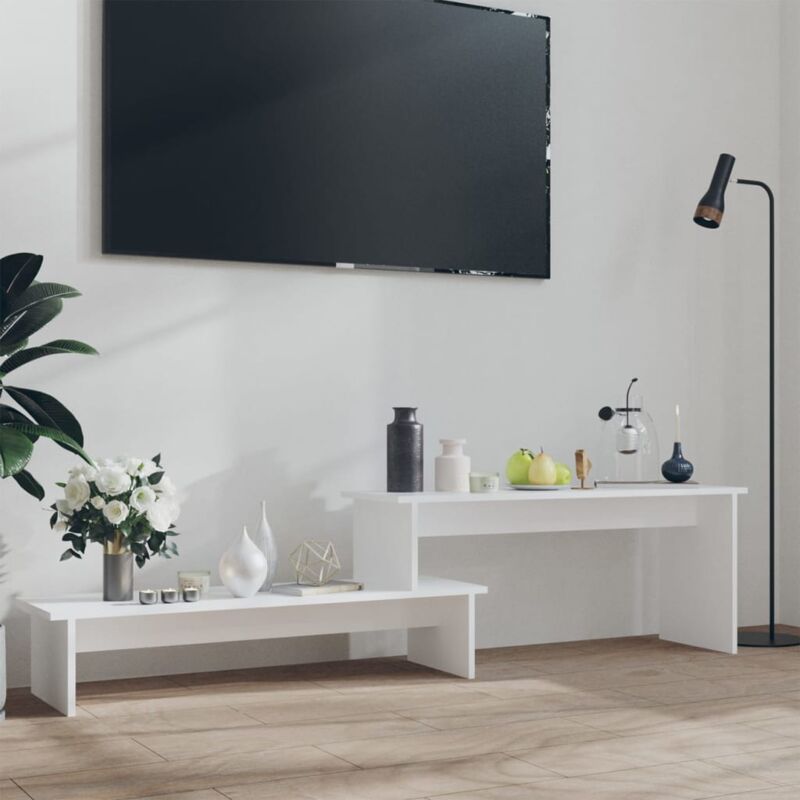 Meuble Bas TV Blanc/Chêne Design Elégant Réglable Extensible Salon  104x30x52 cm 
