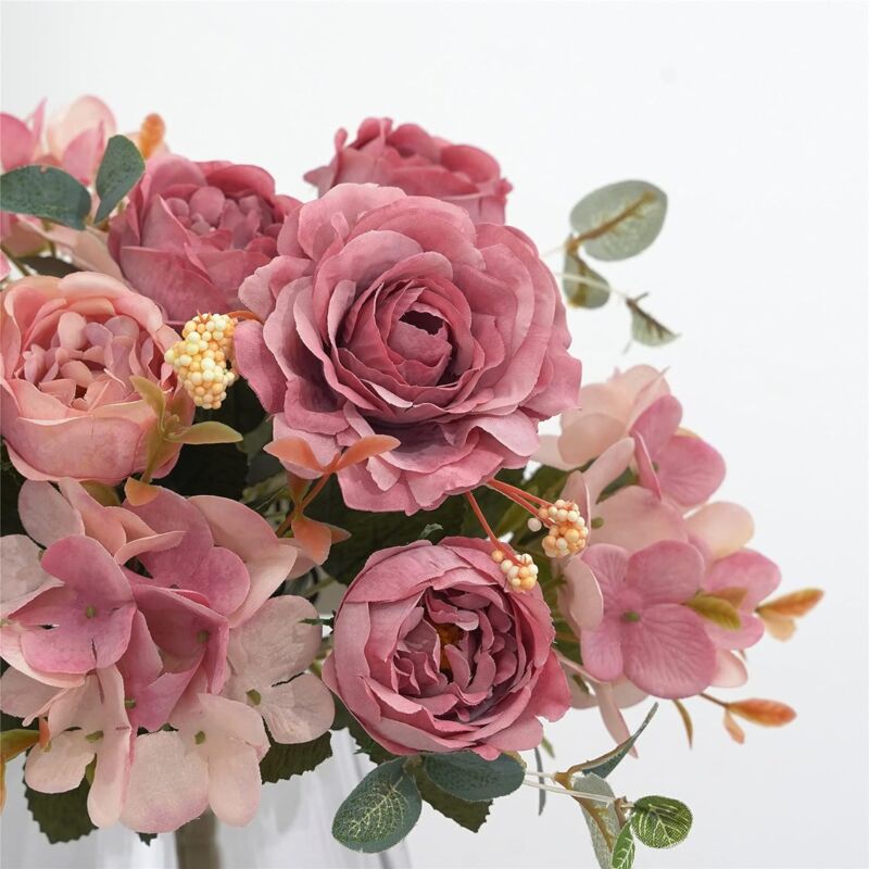MZMing Bouquet De Pivoines Et Hortensias En Soie - Décoration Florale Réaliste Pour La Maison