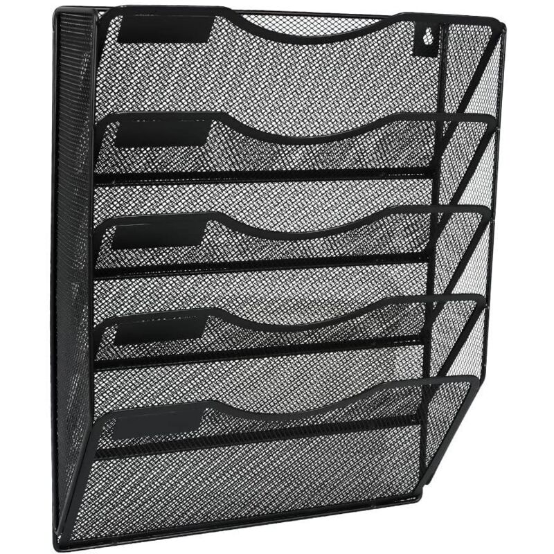 Porte-revues Mural 3 Niveaux PLSOPPKG - Maille Métallique Noir, Organiseur A4