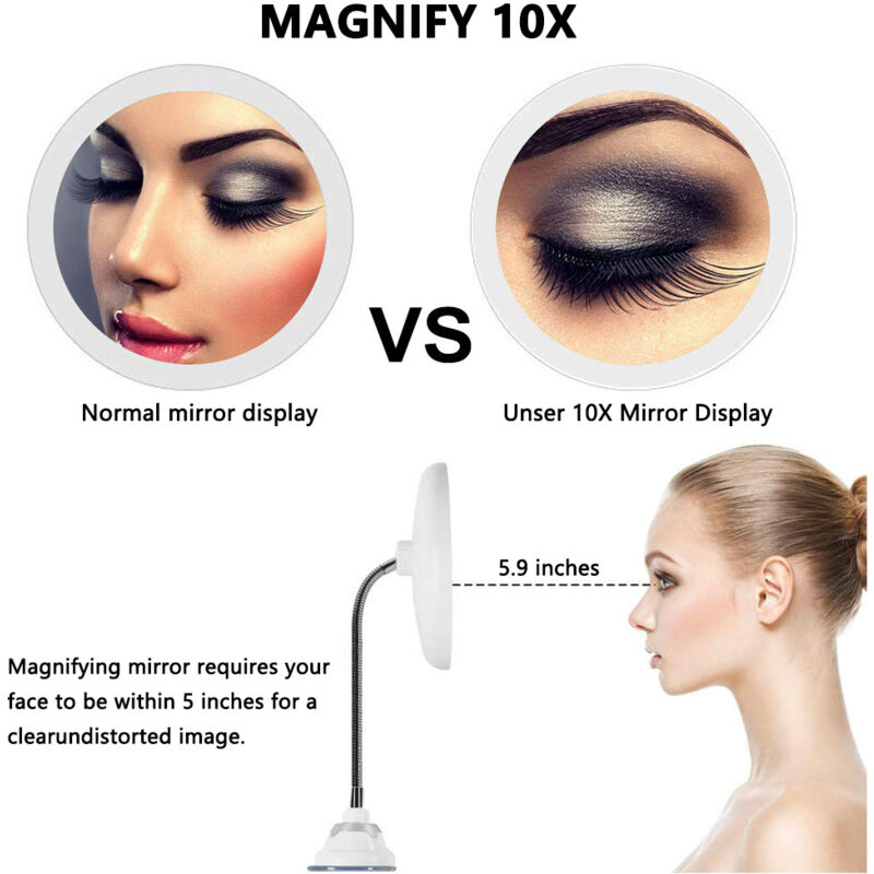Miroir Grossissant 10x Mavoro - 23 Cm Avec Ventouses - Miroir Maquillage Et Rasage - Salle De Bain Et Voyage