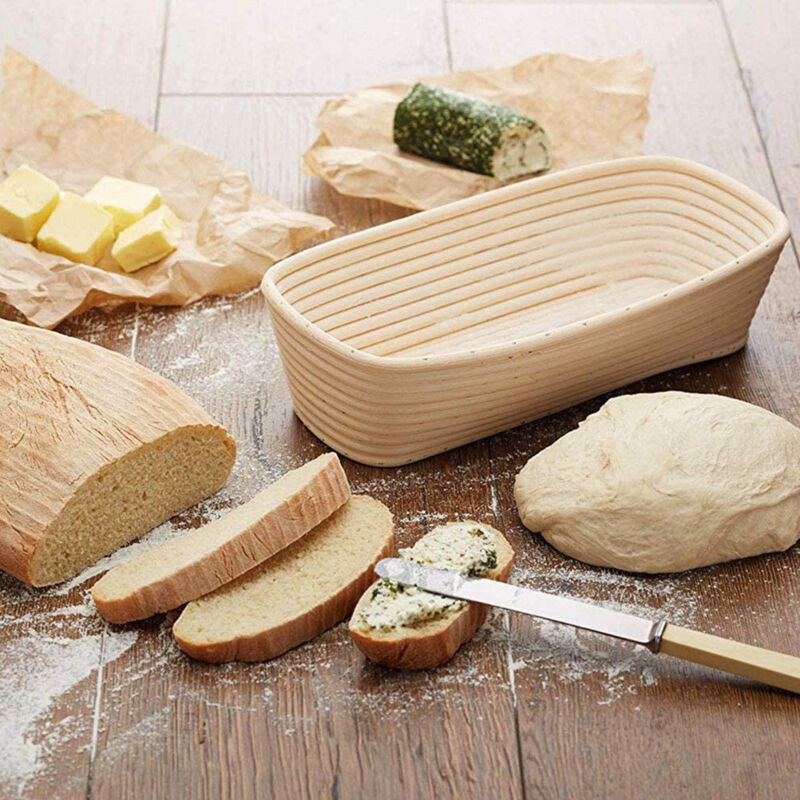 WALFOS Banneton Ovale En Rotin Naturel 25 Cm Avec Couvercle Lin Et Fourchette à Pain