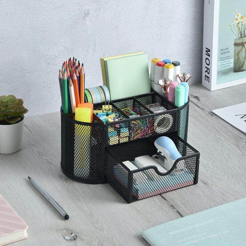 Organisateur Bureau Catekro Rose Doré - 7 Compartiments Métal - 28x18x24cm