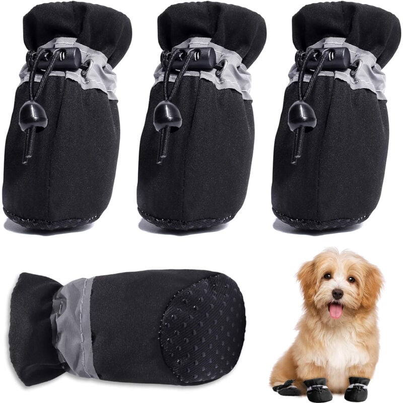 Chaussures pour chien 4 pieces bottes de protection des pattes avec sangles reflechissantes chaussons antiderapants pour chiens de petite et moyenne taille noir