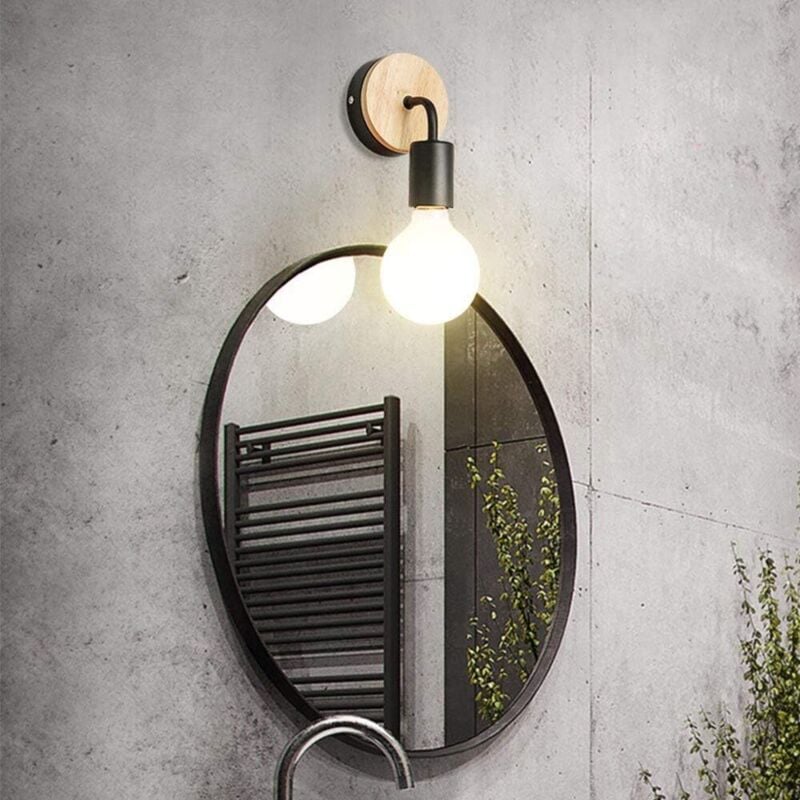 Petite lampe murale en bois Lampe Murale Moderne Simple Lampe Industrielle en Bois Appliques Murales Decoration de la maison,Noir 2