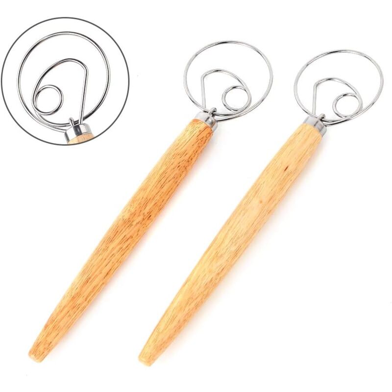 Fouet à Pâte Danois De 33 Cm De Long Avec Manche En Bois Et Anneau En Acier Inoxydable Pour Pâte, Pain, Gâteau, Pizza Et Biscuits