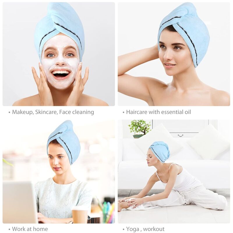 Pack De 2 Turbants En Microfibre - Séchage Rapide, Fixation Bouton Ourson - Pour Tous Types De Cheveux