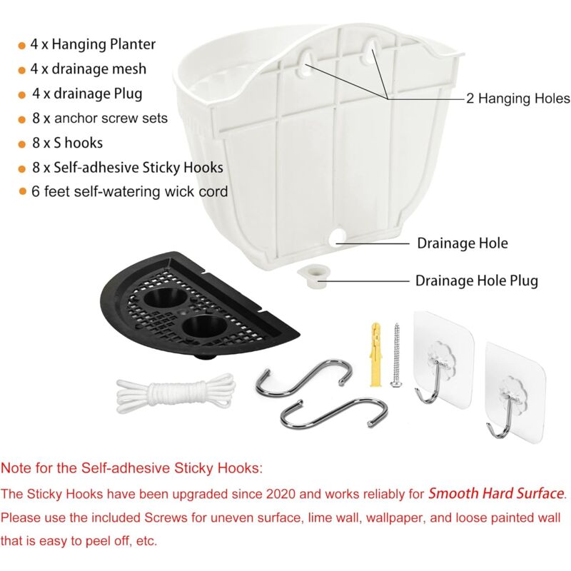 Pots De Fleurs Muraux En Résine - Lot De 2 Pour Jardin Vertical Intérieur/extérieur - Blanc