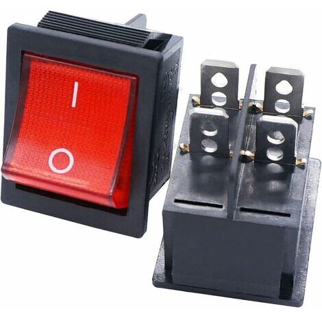 Lot De 3 Interrupteurs à Bascule DPST 4 Broches - Marche/Arrêt Rouge 16A/250V
