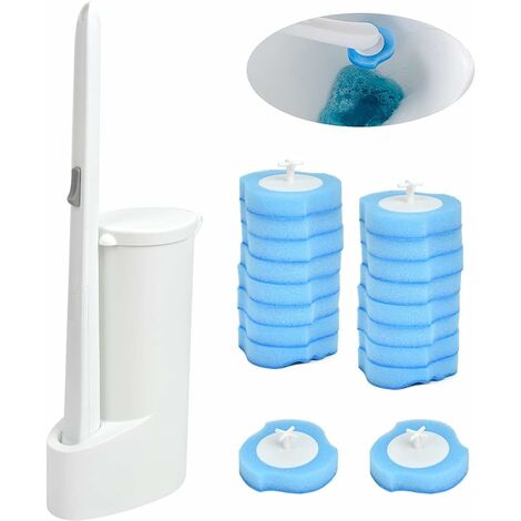 Brosse de Toilette 3 en 1, 24 Recharges Tête de Brosse de Toilette + Brosse de Toilette + Base, Brosse de Toilette Nettoyage Multifonctionnelle à 360 Degrés pour Toilette, Salle de Bain, WC