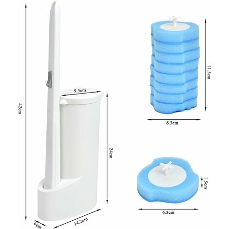 Brosse de Toilette 3 en 1, 24 Recharges Tête de Brosse de Toilette + Brosse de Toilette + Base, Brosse de Toilette Nettoyage Multifonctionnelle à 360 Degrés pour Toilette, Salle de Bain, WC