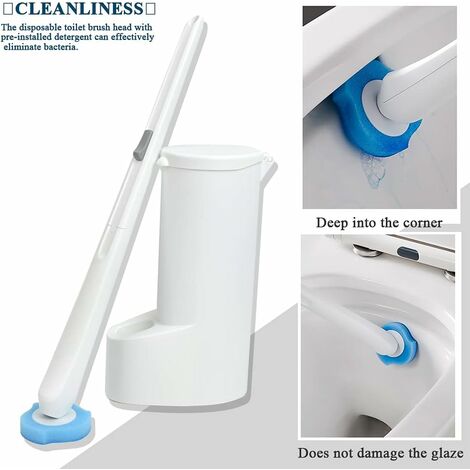 Brosse de Toilette 3 en 1, 24 Recharges Tête de Brosse de Toilette + Brosse de Toilette + Base, Brosse de Toilette Nettoyage Multifonctionnelle à 360 Degrés pour Toilette, Salle de Bain, WC