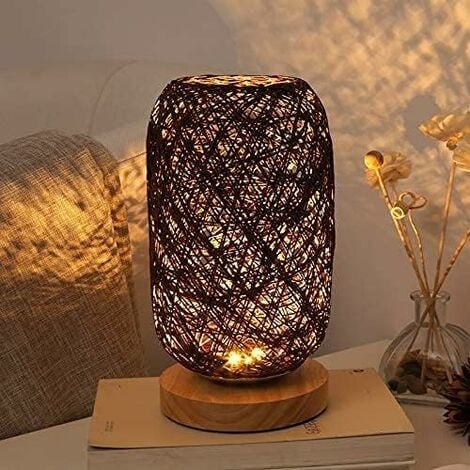 Lot de 2 lampes de chevet en bambou 20 cm avec ampoule et variateur pour la  décoration de la maison, support en bois naturel -  France