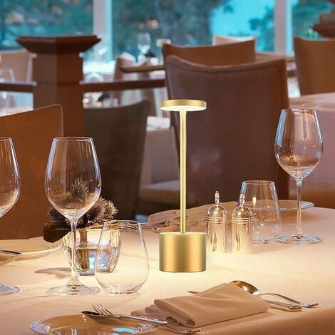 Lampe de table sans fil, batterie rechargeable 6000 mAh, 2 niveaux de luminosité, lampe de chevet en métal, pour salon, chambre à coucher, bureau, studio (doré)