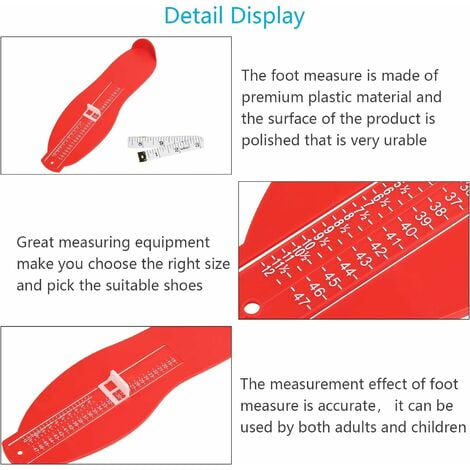Pedimetre enfants et adultes - Pied dispositif de mesure pour déterminer la  pointure 18 à 47 - Rouge