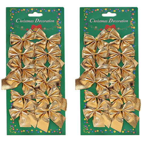 12 Nœuds De Noël Pailletés Avec Fil Métallique - Rouge Et Or, 5x5 Cm, Pour Sapin, Cadeaux, Couronne De Porte - 2