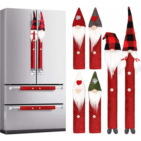 2 Housses De Poignée De Réfrigérateur Noël à Thème Gnome - Décoration De Cuisine Festive - Pour Four, Micro-ondes, Armoires