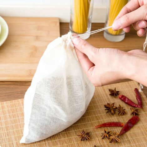 20 Sachets Filtrants Réutilisables En Coton - Pour Thé, Épices, Bouillon - Avec Cordon De Serrage