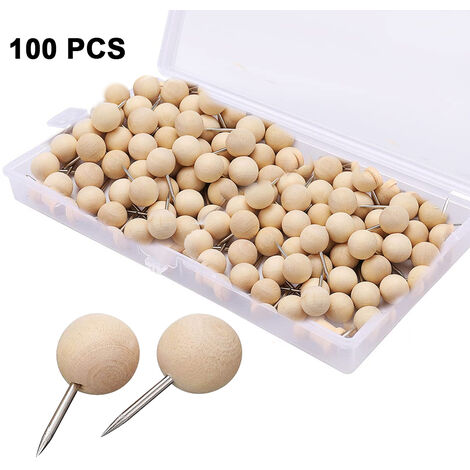 100 Punaises En Bois Avec Boîte - Têtes En Bois, Pointes Acier, 2,3cm, Pour Tableaux Liège, Bricolage