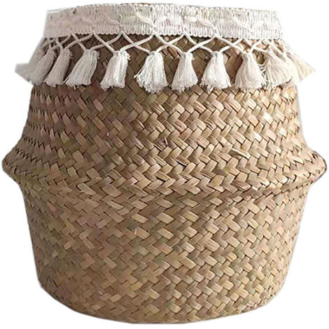 Panier de paille tisse naturel panier de rangement pliable panier de paille pour plantes