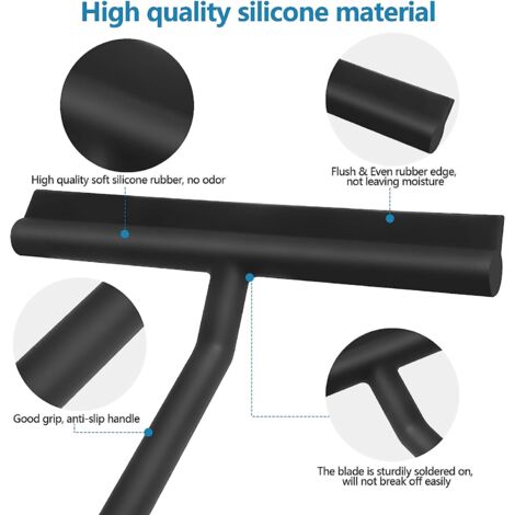 Raclette de douche en silicone 8,7 po - Pour porte de douche en verre et mur - Avec crochet de suspension - Noir