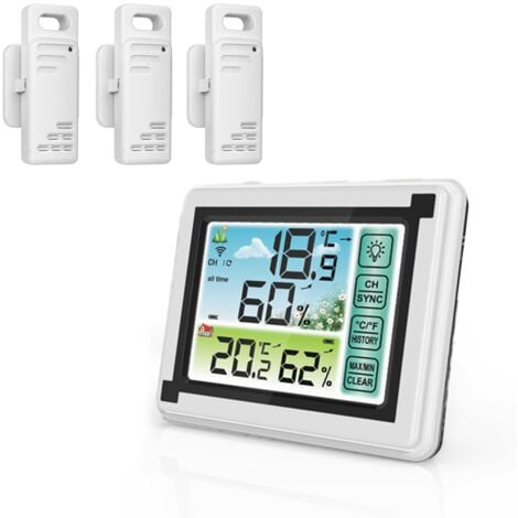 Thermomètre d'intérieur et d'extérieur sans fil avec rétroéclairage et  calendrier, station de prévision météo