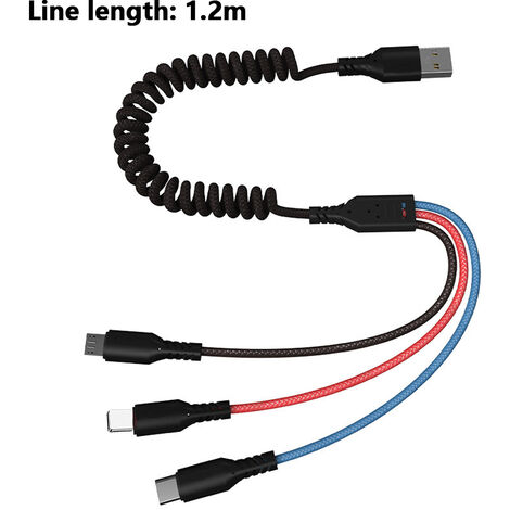 Câble USB-A Vers Type-C Tressé Nylon – 60W, 1 Mètre, Bleu, Neuf, Compatible PD