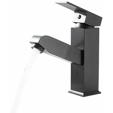 Mitigeur de lavabo avec douchette extractible, mitigeur de salle de bain  noir, hauteur du robinet 180 mm