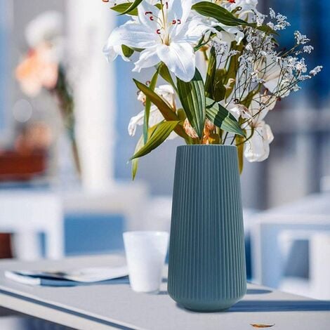 Grand vase décoration salon moderne pour herbe de pampa pour décoration de table décoration de maison verte blanche en plastique semblable à la céramique, pour décorer le salon, la chambre, le bureau,