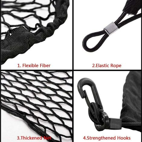 Filet élastique Pour Coffre De Voiture 120x120 Cm (étirable Jusqu'à 210x210 Cm) - 8 Mousquetons Acier - Pour SUV, Utilitaire, Pick-up - Fixation Bagages Légers