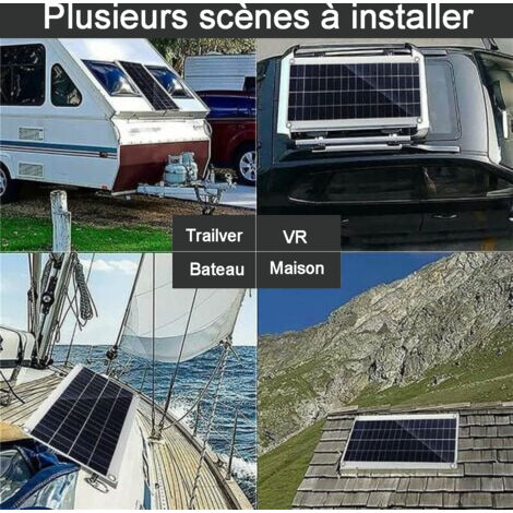 Kit de Panneau solaire polycristallin portable 20W 12V avec 20A controleur charge solaire câbles solaires Chargeur Solaire Portable pour maisons RV Bateau 43.5 x 20 x 2.5cm,Kit Panneau Solaire