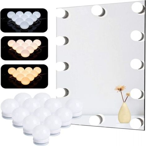 Lumière de Miroir,Lampe Miroir Maquillage LED avec 12 Ampoules de Dimmable et 3 Modes de Couleur,Lumière Miroir Hollywood pour Miroir de Maquillage et Coiffeuse et Miroir Salle de Bain