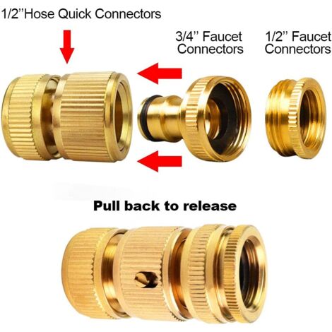 Uni-Fine Lot De 4 Raccords Rapides En Laiton Pour Tuyau D'arrosage, 3/4", Buse Pour Cuisine, Jardin, Extérieur