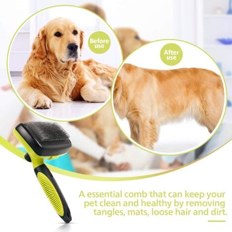 Pecute Brosse Chiens et Chats Autonettoyante Enlèvement Efficace jusqu'à 95% des Poils Morts et Sous-poils Conception Ergonomique Enlèvement des Poils en un Clic (Brosse Autonettoyante)
