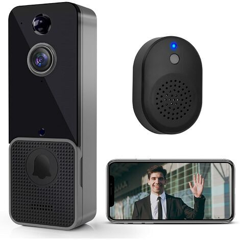 Sonnette sans fil - Sonnette vidéo intelligente avec carillon - Détection de mouvement et alarme, audio bidirectionnel, vision nocturne, vidéo HD, Wi-Fi 2,4 G, stockage en nuage - Connexion sans fil
