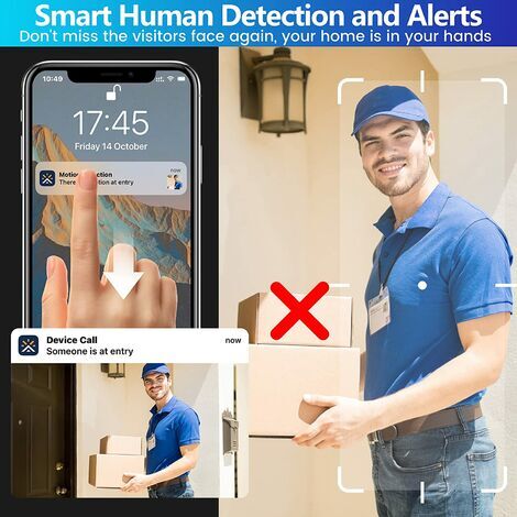 Sonnette sans fil - Sonnette vidéo intelligente avec carillon - Détection de mouvement et alarme, audio bidirectionnel, vision nocturne, vidéo HD, Wi-Fi 2,4 G, stockage en nuage - Connexion sans fil