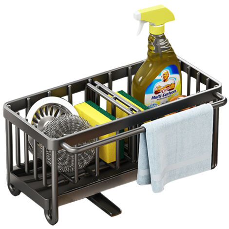 Organisateur D'Évier Avec Égouttoir Automatique - Porte-Éponge Et Support Savon - Noir