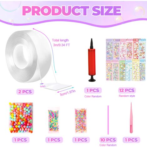 Ensemble de bulles de ruban nano, ruban adhésif double face nano de 3 m, magique, kit de jouets de ruban à bulles, kit de bricolage auto-adhésif pour filles, garçons