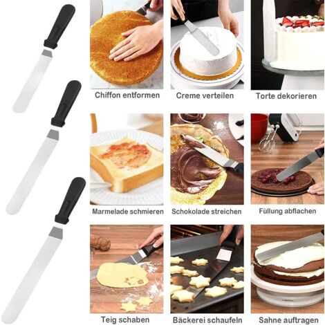 GreeSuit Lot De 3 Spatules Pâtisserie Coudées - Acier Inoxydable - 26, 31, 36 Cm - Pour Glaçage Et Décoration