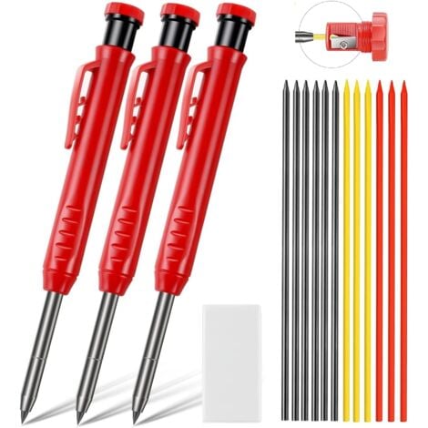 Ensemble De Crayons Pour La Construction Avec 6 Cordons De Rechange, Taille-Crayon Intégré, Outil De Marqueur De Crayon Mécanique À Long Nez Et Trou Profond Pour Les Architectes（1 crayon + 6 recharges