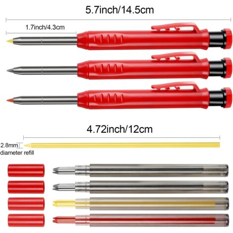 Ensemble De Crayons Pour La Construction Avec 6 Cordons De Rechange, Taille-Crayon Intégré, Outil De Marqueur De Crayon Mécanique À Long Nez Et Trou Profond Pour Les Architectes（1 crayon + 6 recharges