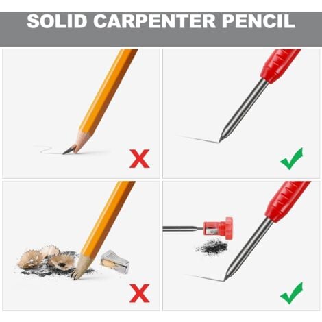 Ensemble De Crayons Pour La Construction Avec 6 Cordons De Rechange, Taille-Crayon Intégré, Outil De Marqueur De Crayon Mécanique À Long Nez Et Trou Profond Pour Les Architectes（1 crayon + 6 recharges