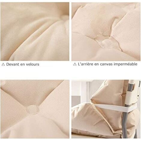 Coussin de Chaise avec Dossier siège Coquille Fauteuil Velours Douillet Elastique Impermeable pour Chaise en Rotin Paille Jardin Beige 40  40  48cm