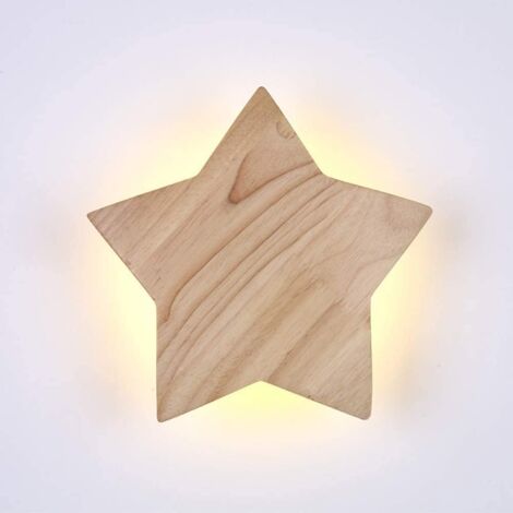 LED Bois Étoile Applique Moderne Créatif Dessin animé Lampe Murale Veilleuse Lampes de chevet pour Bébé Les enfants Chambre Salon Salle Grenier Bois massif Plafonnier 3000K Lumière chaude Ø22CM