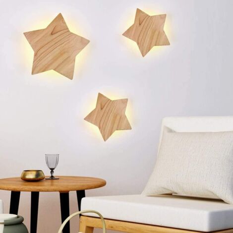 LED Bois Étoile Applique Moderne Créatif Dessin animé Lampe Murale Veilleuse Lampes de chevet pour Bébé Les enfants Chambre Salon Salle Grenier Bois massif Plafonnier 3000K Lumière chaude Ø22CM